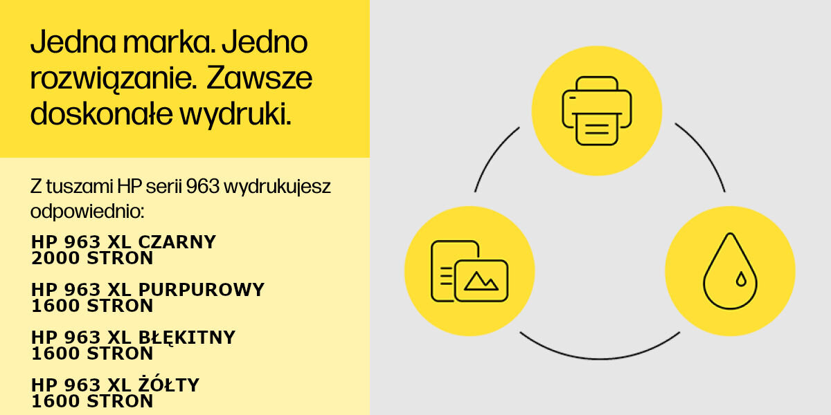 Tusz HP 963 XL Instant Ink żółty 22,92 ml 3JA29AE oryginalny niezawodność intensywne kolory długotrwałe rezultaty idealnie dopasowany do konkretnego modelu drukarki
wydruki odporne na blaknięcie odpowiedzialna produkcja opakowania wykonane z materiałów nadających się do recyklinu
wydajność na poziomie do 2000 stron dla wkładu czarnego do 1600 stron dla wkładów kolorowych