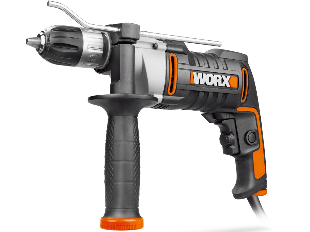 Wiertarka udarowa WORX WX318 silnik szczotkowy moc 850 W maksymalna prędkość obrotowa do 3000 obr/min długi przewód zasilający