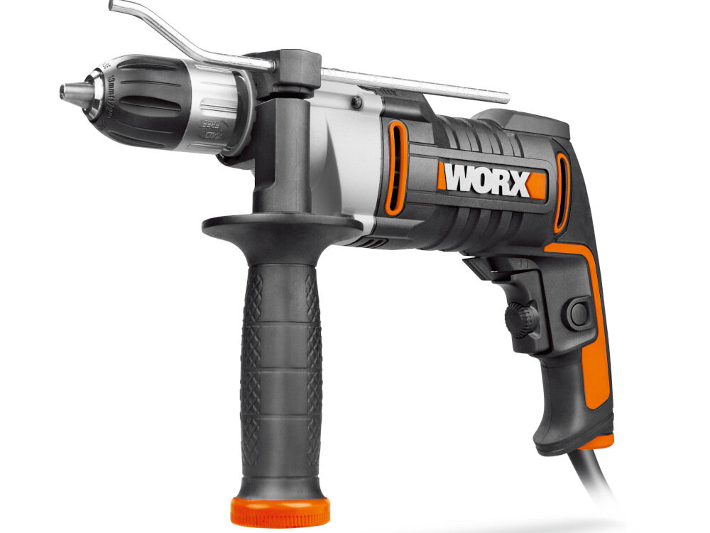 Wiertarka udarowa WORX WX318 nowoczesny silnik odporny na przeciążenia funkcja blokady włącznika praca ze stałą prędkością maksymalna średnica wiercenia w drewnie do 32 mm w metalu do 13 mm