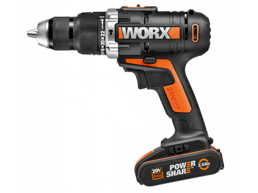 Wiertarko-wkrętarka WORX WX372 świetne parametry techniczne solidne niezawodne do pracy w drewnie materiałach drewnopodobnych betonie w stali