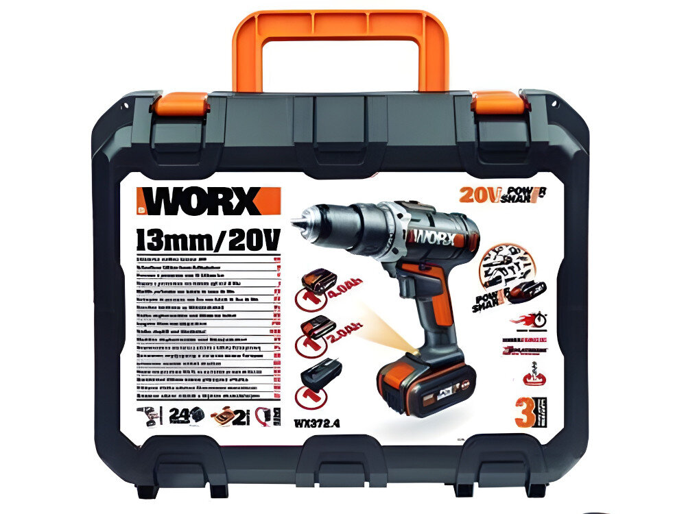 Wiertarko-wkrętarka WORX WX372 walizka transportowa z mocnego i trwałego tworzywa sztucznego