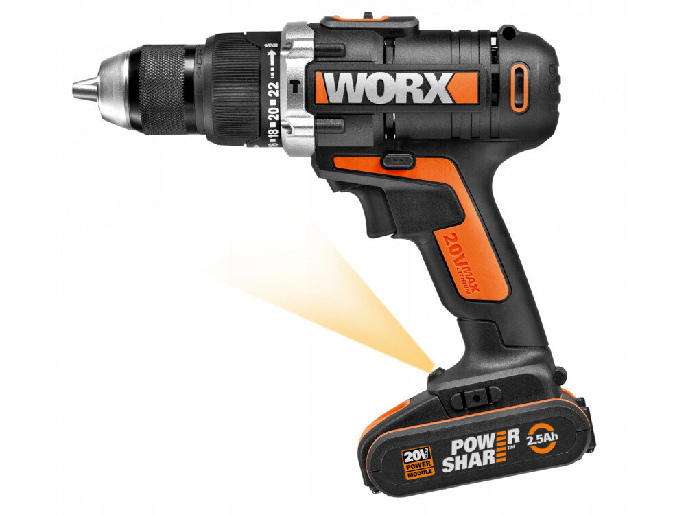 Wiertarko-wkrętarka WORX WX367.3 dioda LED wskaźnik naładowania baterii