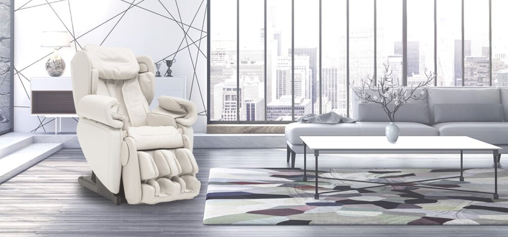 Fotel masujący SYNCA Kagra techniki masażu głowice powietrze czujniki panel sterujący masaż 4D zerowa grawitacja podnózek regulacja głośniki styl elegancja