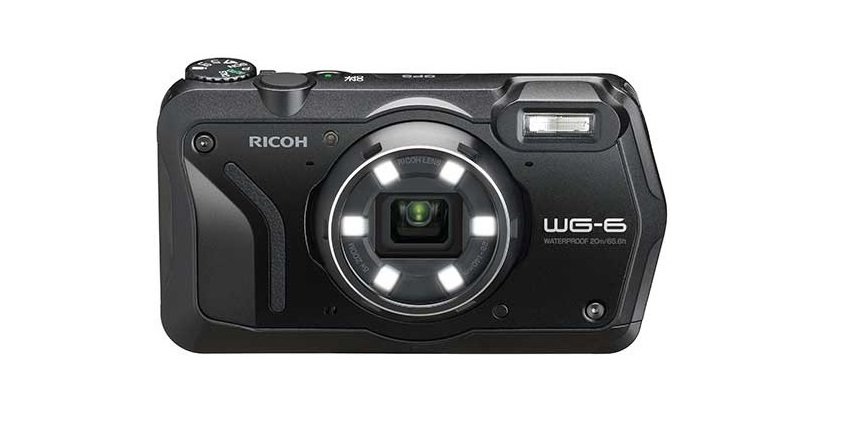 Aparat RICOH WG-6  Czarny widok ogólny front LED