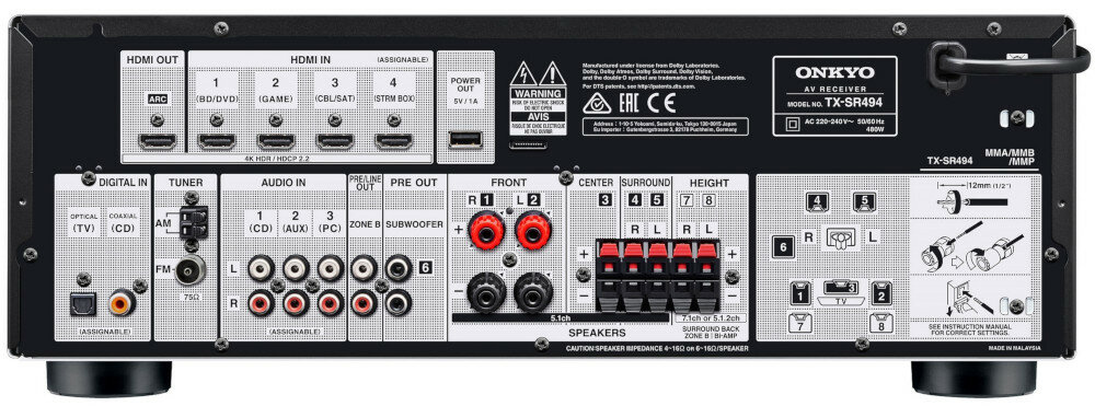 Kino domowe ONKYO TX-SR494S + QUADRAL Argentum 6000 - łączność