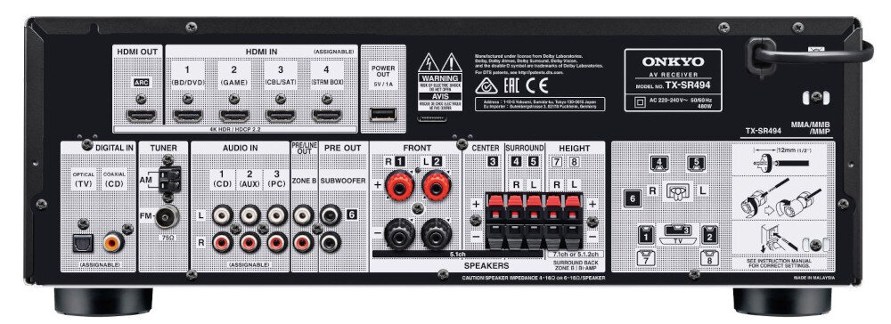 Kino domowe ONKYO TX-SR494B + QUADRAL Argentum 6000 - łączność