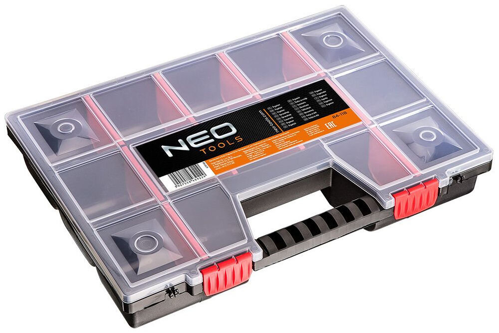 Organizer NEO TOOLS 84-118 regulowane przegrody polipropylen przezroczysta pokrywa uchwyt