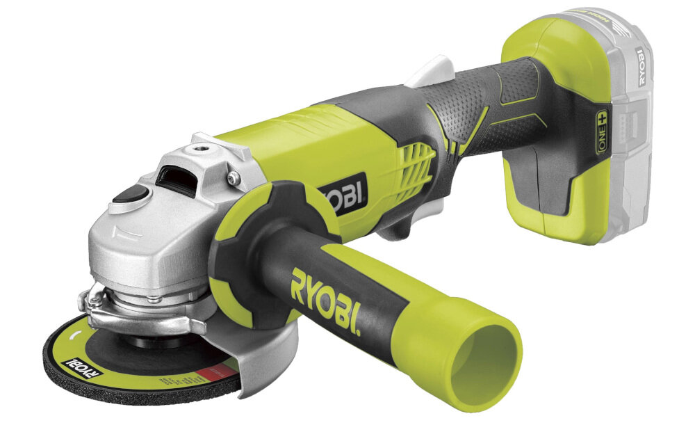 Szlifierka kątowa RYOBI R18AG-0 bezszczotkowa technologia zasilane przez akumulator o napięciu 18 V maksymalna prędkość obrotowa do 7500 obr/min model bez akumulatora i ładowarki