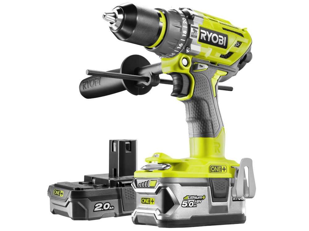 Wiertarko-wkrętarka RYOBI R18PD7-252S zasilanine akumulator Li-Ion o napięciu 18 V maksymalna prędkość obrotowa do 1800 obr/min 23400 udarów maksymalny moment obrotowy 85 Nm 24 ustawienia momentu obrotowego