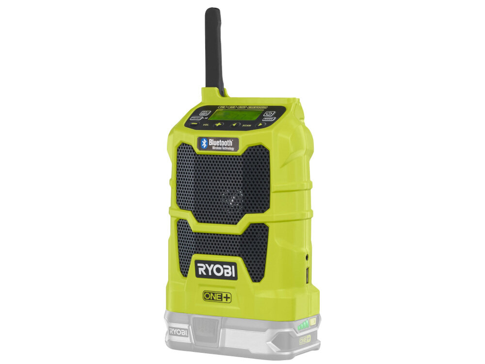 Radio RYOBI ONE+ R18R-0 zasilanie akumulator o napięciu 18 V wysokiej jakości wskaźnik niskiego poziomu naładowania baterii model bez akumulatora i ładowarki.