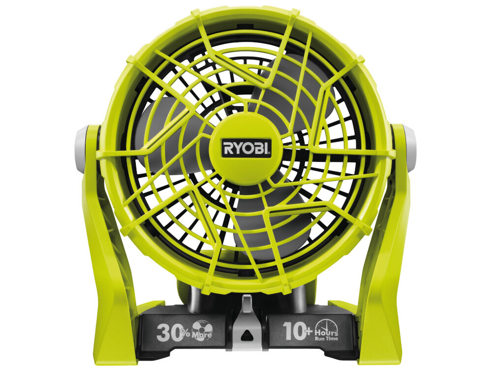 Wentylator RYOBI R18F-0 z wysokiej jakości tworzywa sztucznego waga 1,6 kg antypoślizgowa podstawa średnica śmigła 25 cm