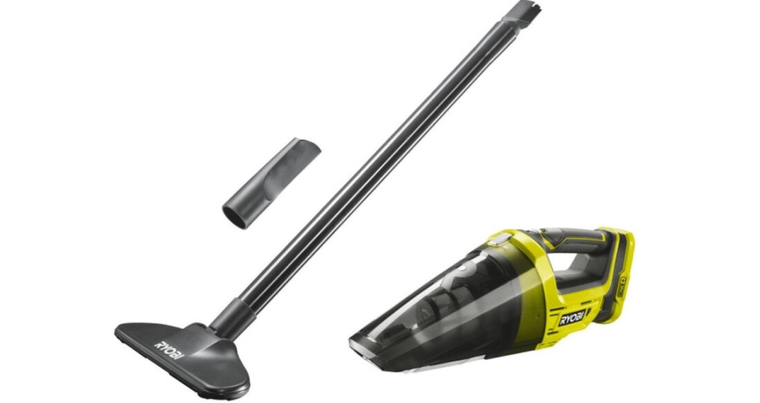 Odkurzacz ręczny RYOBI ONE+ R18HVF-0 cechy pordukty latwy do oproznienia pojemnik bladak wlacznika czas pracy zasilanie akumulator litowo-jonowy 