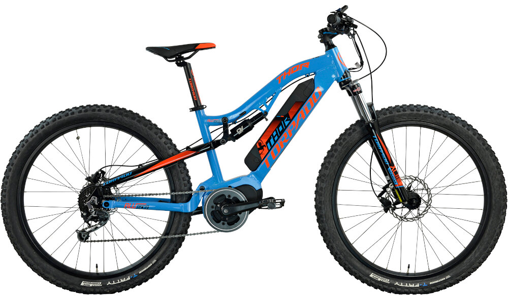 Rower elektryczny TORPADO Thor Maxdrive 27.5 M16 Niebiesko-pomarańczowy wyglad front