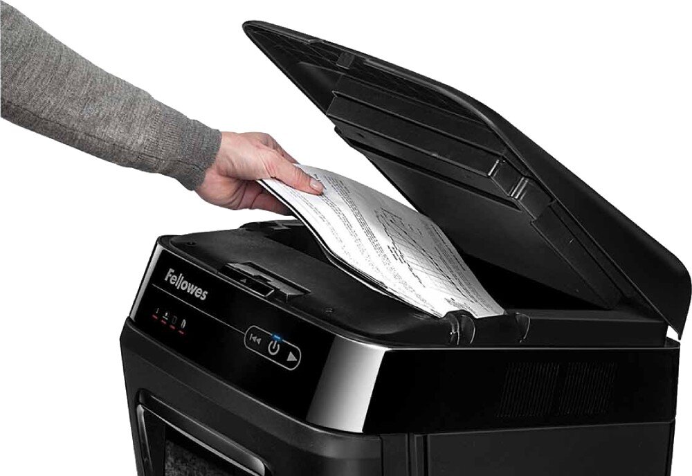 Niszczarka FELLOWES Automax 200M 32 L, P-5, Ścinki, Automatyczny Start/Stop, Funkcja cofania działanie niszczenie podajnik szybkość