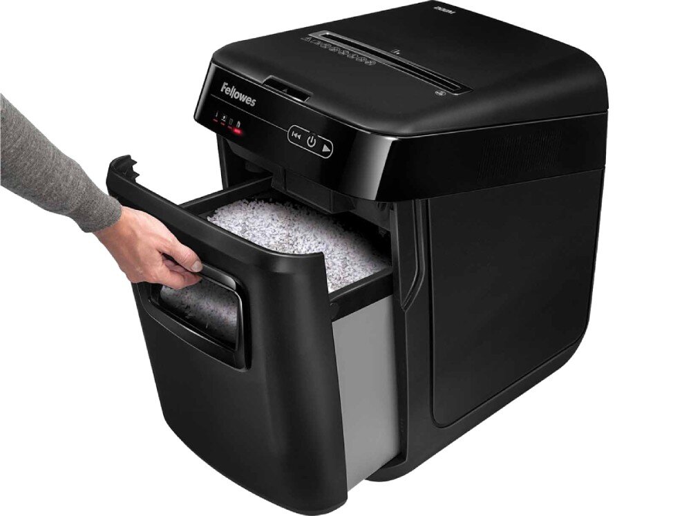 Niszczarka FELLOWES Automax 200M 32 L, P-5, Ścinki, Automatyczny Start/Stop, Funkcja cofania automatyczne wyłączanie kółka mobilność kosz pojemność