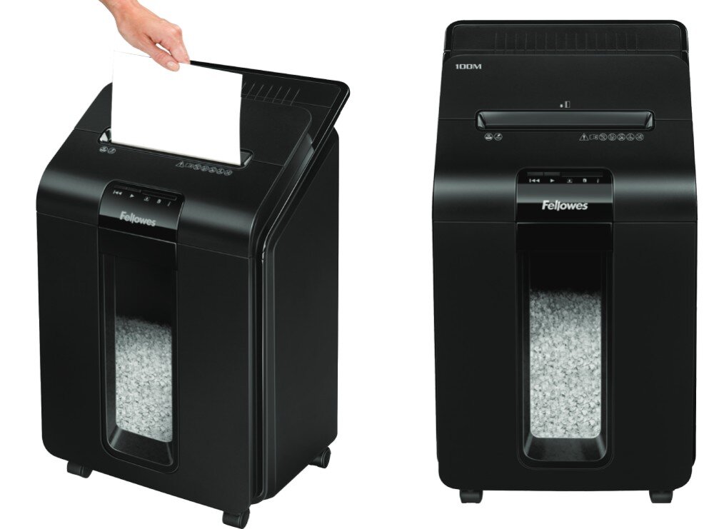 Niszczarka FELLOWES Automax 100M bezpieczeństwo ścinki szczelina kółka