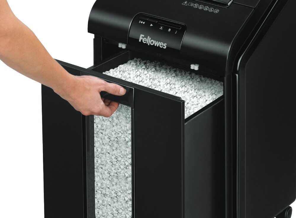 Niszczarka FELLOWES Automax 100M funkcje głośność kosz pojemność diody