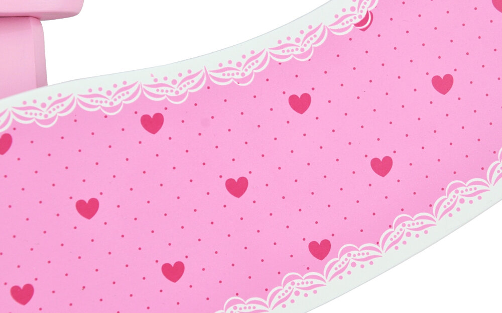 Rowerek biegowy MILLY MALLY Jake Hearts 2w1 Różowo-biały wytrzymała drewniana rama w różowym i białym kolorze serduszkowy print lekki waga 2,13 kg