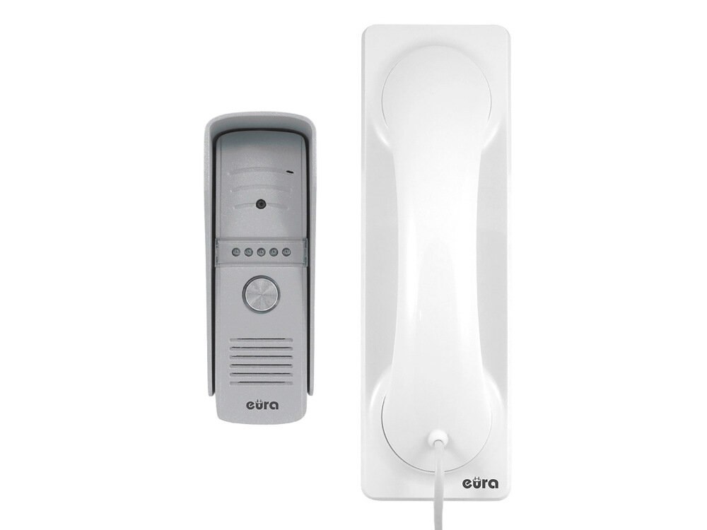 Wideodomofon EURA VDP-50A3W Czarny Wi-Fi jednorodzinny unifon EURA ADA-50A3 PROXIMA kaseta zewnętrzna EURA VDA-79A3 czterożyłowy zdalna obsługa klasyczny bramofon video