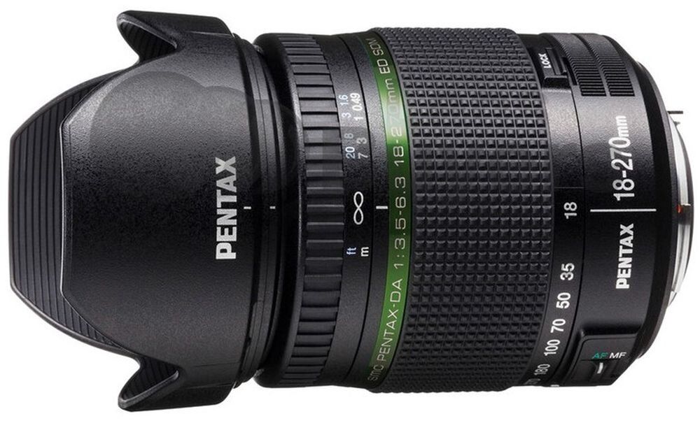 Obiektyw PENTAX SMC DA 18-270mm F-3.5-6.3 ED SDM ogniskowa przysłona ostrość pierścienie optyka soczewki powłoki montaż bagnet światło jasność zoom filtry waga