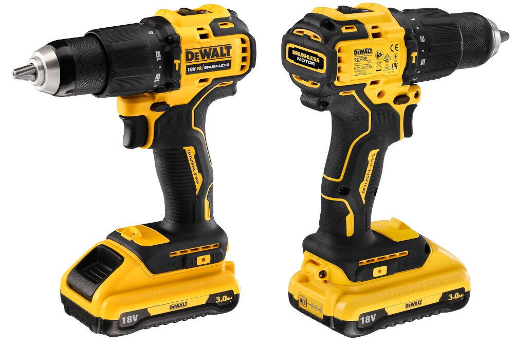 Wiertarko-wkrętarka DEWALT DCD709L2T funkcja udaru praca w betonie częstotliwość udaru do 28050 ud/min maksymalna średnica wiercenia w drewnie do 30 mm w betonie do 13 mm w stali do 13 mm
