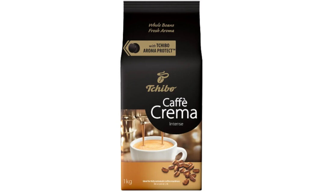 Kawa ziarnista TCHIBO Crema Intense Arabica 1 kg wyjatkowa kompozycja kawowa najlepsza jakosc ziaren Arabica lagodny i delikatny aromat smak opakowanie 1kg