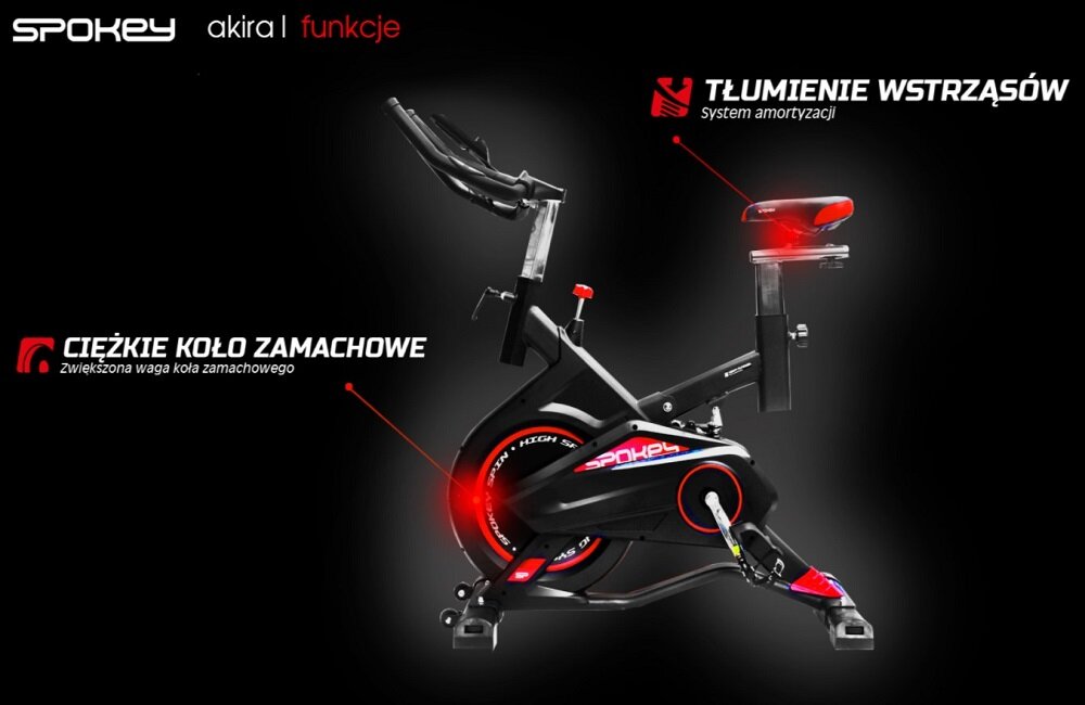 Rower spinningowy SPOKEY Akira Komfort użytkowania koło zamachowe tłumienie wstrząsów