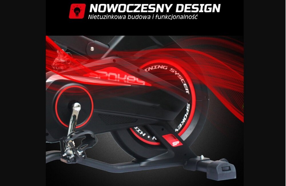 Rower spinningowy SPOKEY Akira Nowoczesny design mobilność wbudowane kółka