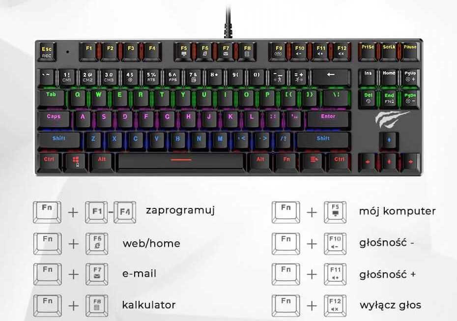 Klawiatura HAVIT GAMENOTE KB435L - Skróty klawiaturowe