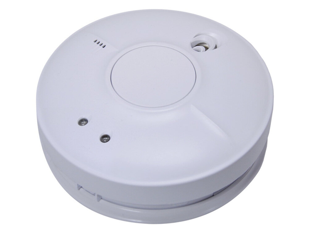 Czujnik dymu FIREANGEL SW1-EUT zintegrowany z obudowa przycisk TEST sprawdzenie poprawnosci dzialania czujnika wewnetrznych obwodow do wylaczenia falszywego alarmu funkcja komunikacji