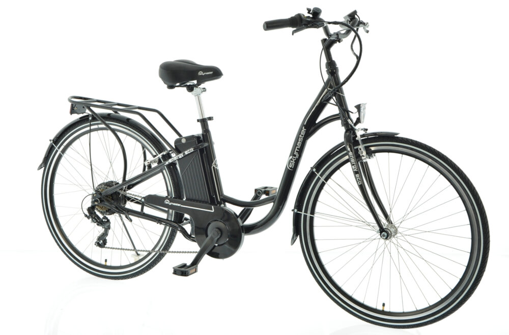 Rower elektryczny SKYMASTER Energy Eco 28 D17 28 cali damski Czarny z napędem elektryczny damski w czarnym kolorze liczne elementy poprawiające komfort użytkowania osłona łańcucha oświetlenie stopka podzespoły SHIMANO