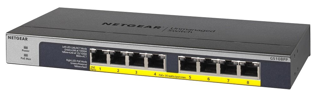 Switch NETGEAR GS108PP - wygodne sterowanie QoS praca ramka Jumbo