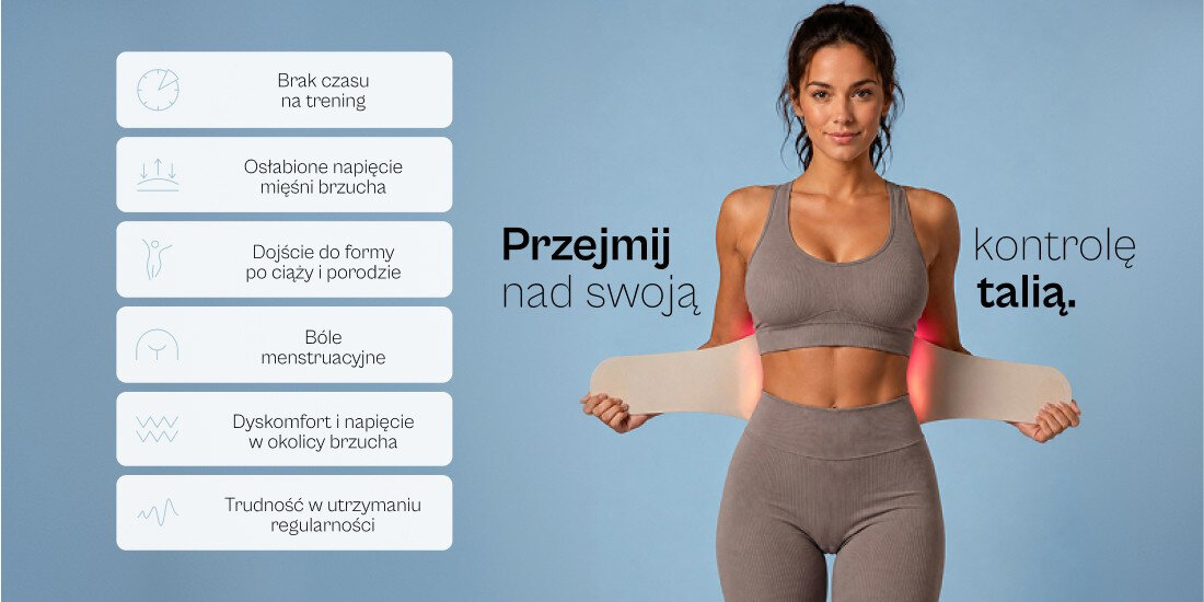 Elektrostymulator mięśni brzucha EMS BEAUTIFLY FemmeForm pas wyszczuplający z LED zdjęcie lifestyle EMS dla mięśni brzucha Technologia EMS 7 programów 20 poziomow intensywności
