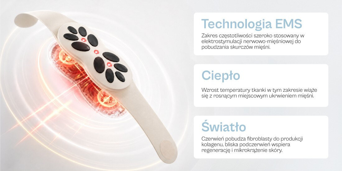 Elektrostymulator mięśni brzucha EMS BEAUTIFLY FemmeForm pas wyszczuplający z LED zdjęcie lifestyle Funkcja ogrzewania trzy poziomy temperatury: 39°C, 41°C i 43°C