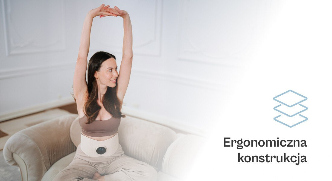 Maska LED do brzucha BEAUTIFLY FemmeForm zdjęcie lifestyle Wygoda i dopasowanie Lekka konstrukcja 223 g pas z elektrodami intuicyjny panel sterowania  Regulowany obwód 30-minutowy automatyczny cykl 