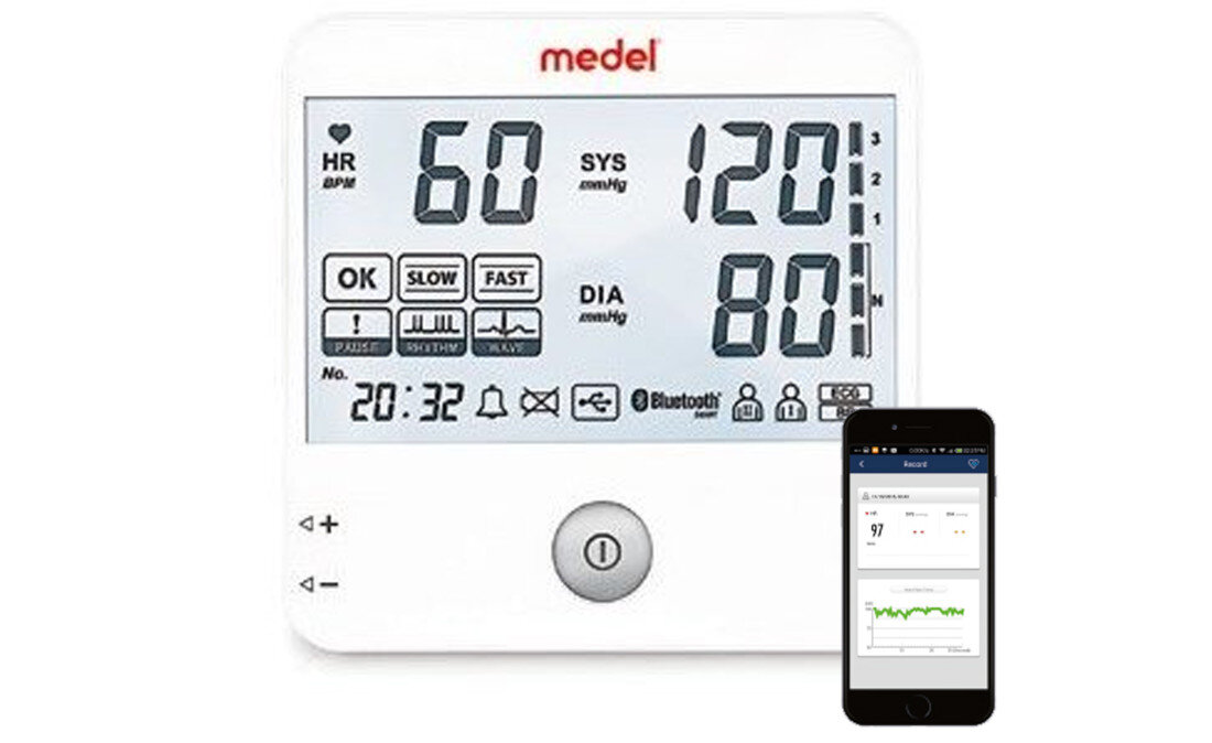 MEDEL-Cardio-MB10 ciśnieniomierz elektroniczny moduł bluetooth gniazdo usb mierzenie ciśnienie rozkurczowe skurczowe puls serce nieprawidłowości aplikacja ekg dom wysyłka wyników wiarygodne elektrody pamięć pomiarów