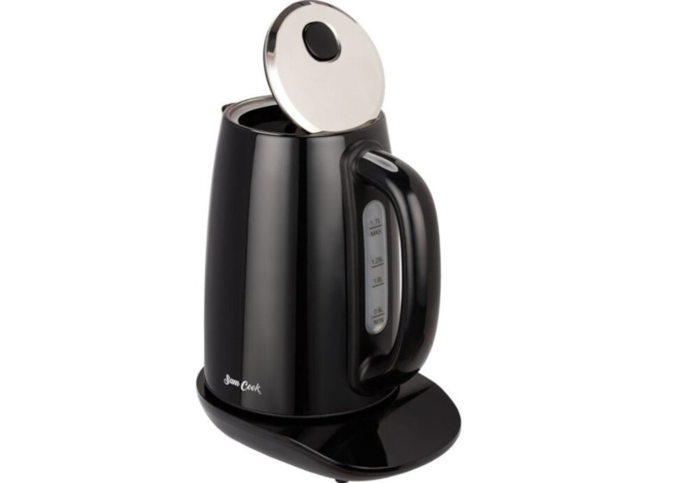 Czajnik SAM COOK PSC-110/B Czarny wyglad design konstrukcja wyjmowany filtr wapienny kawa herbata smak