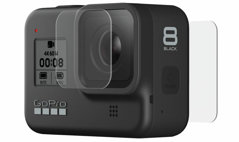 Zestaw szkieł hartowanych GOPRO do HERO 8 Black sport montaż nagrywanie stabilizacja montaż edycja filtry ostrość śledzenie tryby bateria akumulator zasilanie ładowanie rozdzielczość filmy obudowa odporność wielkość łączność sterowanie  