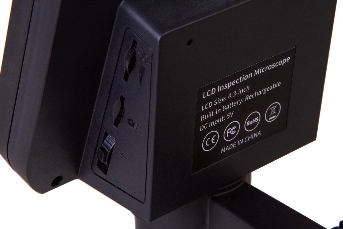 Mikroskop Levenhuk DTX 350 LCD z wbudowaną baterią i zasilaniem przez USB lub zasilacz