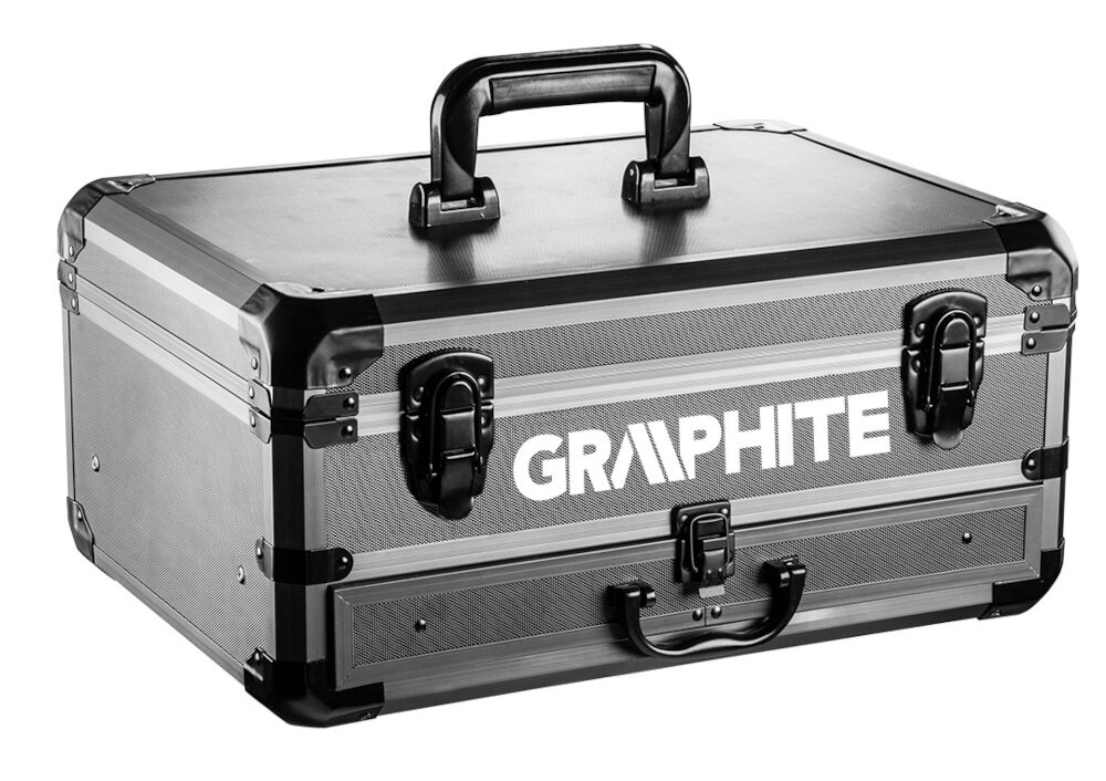 Wiertarko-wkrętarka GRAPHITE 8G022-PS15 Energy+ walizka funkcjonalne i wytrzymałe rozwiązanie z wysokiej jakości aluminium wypraski z zaprojektowanym miejscem na każdy element zestawu przestrzeń na dodatkowe akcesoria użytkownika łatwość przechowywania i transportu