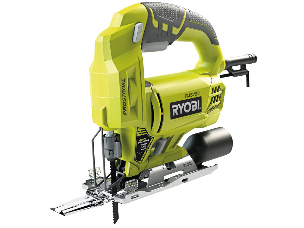 Wyrzynarka RYOBI RJS720-G cięcie w drewnie na głębokość do 72 mm w stali do 6 mm waga 1,8 kg poziom mocy akustycznej 96,5 dB