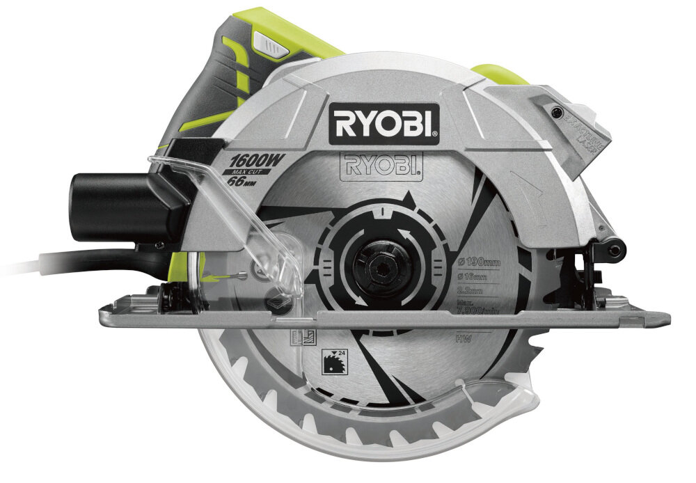 Pilarka tarczowa RYOBI RCS1600-PG silnik o mocy 1600 W maksymalna prędkość obrotowa do 5000 obr/min model bez akumulatora i ładowarki