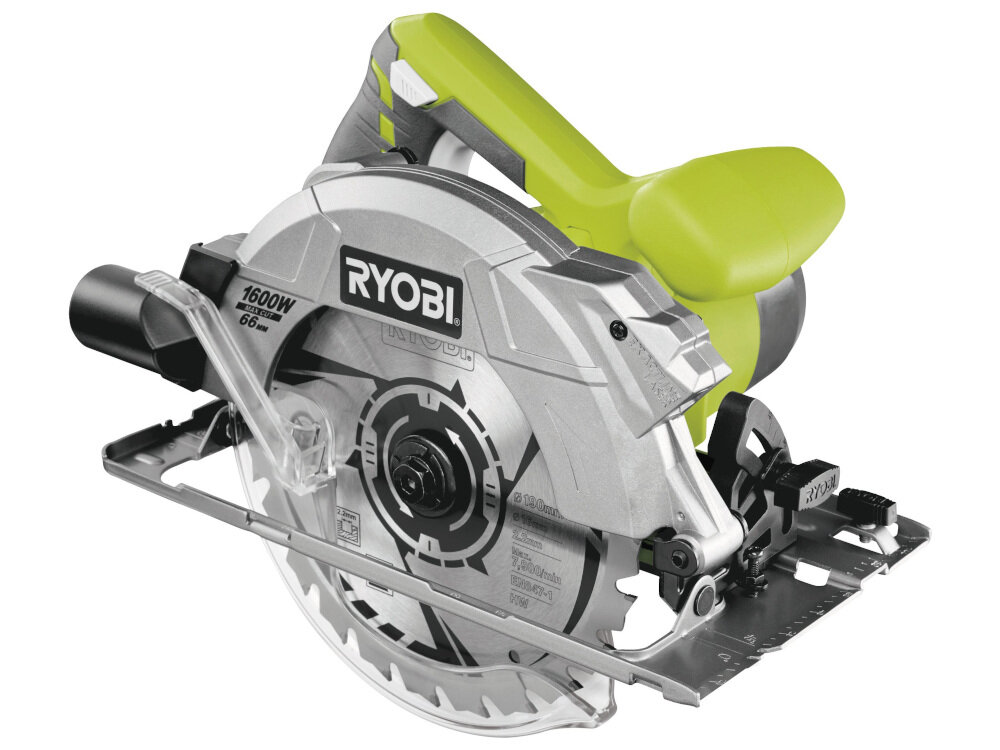 Pilarka tarczowa RYOBI RCS1600-PG wysokiej klasy konstrukcja do 30% bardziej kompaktowa i o 20% lżejsza przyłącze do dosysania pyłu dobra widoczność linii cięcia czyste stanowisko pracy