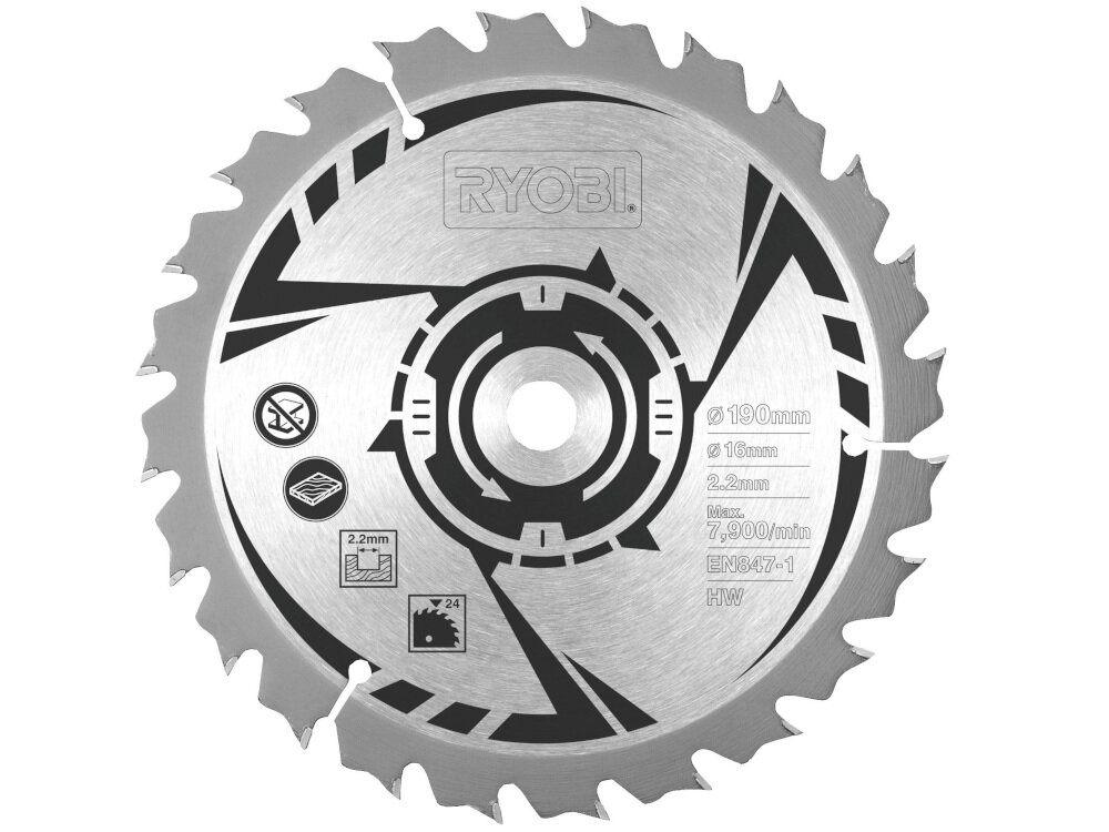 Pilarka tarczowa RYOBI RCS1600-PG tarcza tnąca z 24 zębami średnicy 190 mm średnica otworu tarczy 16 mm ze spiekanych węglików niewielka masa 3,7 kg