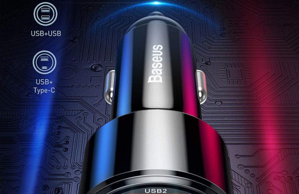 ŁADOWARKA SAMOCHODOWA BASEUS MAGIC USB + USB-C QC 4.0 PD 45W CZARNA ładowanie moc