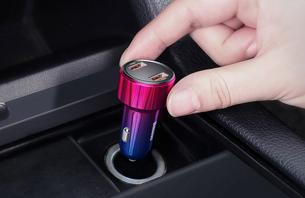 ŁADOWARKA SAMOCHODOWA BASEUS MAGIC USB + USB-C QC 4.0 PD 45W CZARNA napięcie dostosowanie ładowanie