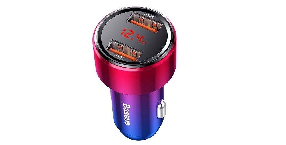 Ładowarka samochodowa BASEUS Magic Czerwono-niebieski widok 3 góra LED