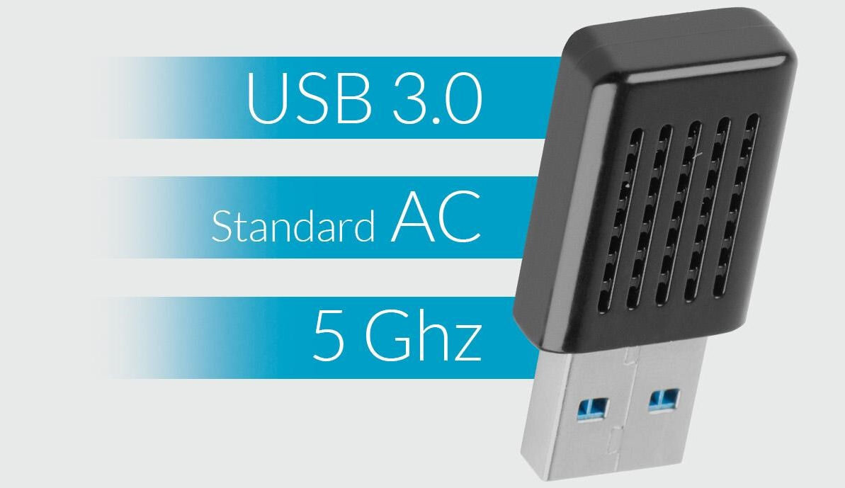 Karta sieciowa LANBERG NC-1200-WI AC częstotliwość 5 GHz transfer danych z prędkością do 867Mb/s standard sieciowy IEEE 802.11 b/g/n/ac USB-A 3.0