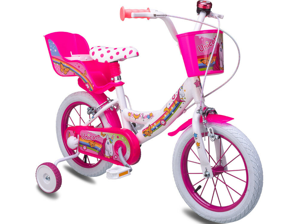 Rower DISNEY Unicorn 14 Biało-różowy wyglad