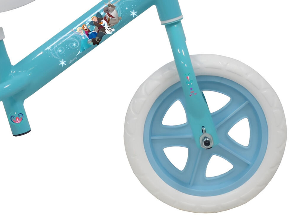 Rowerek biegowy DISNEY Kraina Lodu 10 Niebieski kolorowa przciągająca oko stylistyka kraina lodu bez hamulca przedniego bezpieczeństwo prosty w obsłudze piankowe opony odpowiednia amortyzacja komfort jazdy najmłodsi użytkownicy stabilność